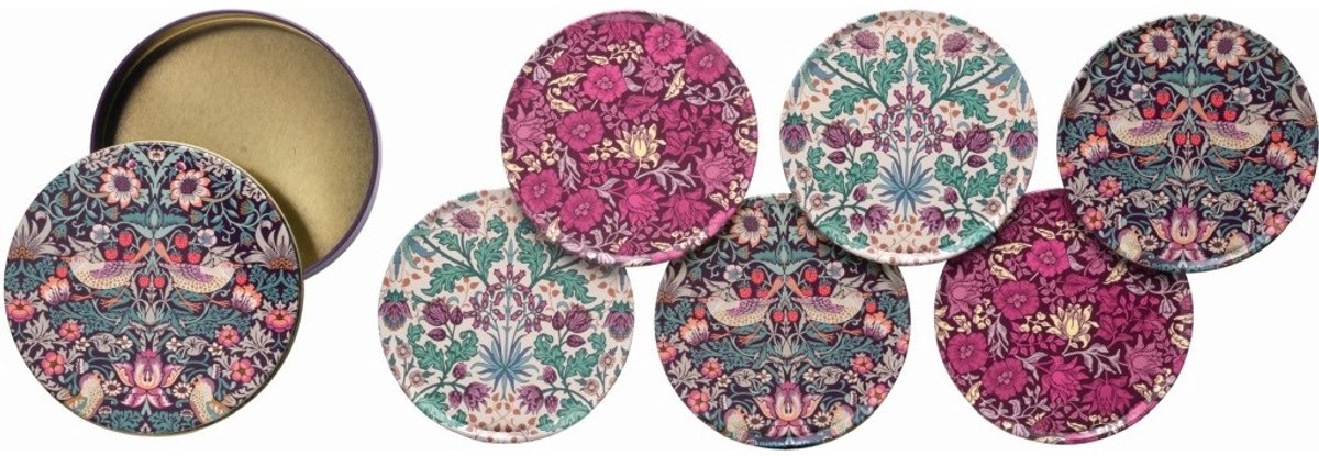 Onderzetters in blik Bloemen paars/roze 3 ass. set/6 Ø10cm