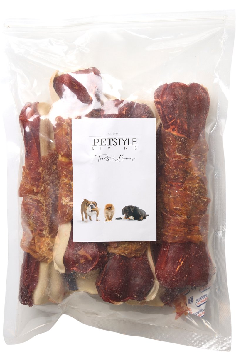 Petstyle Living Geperste Botten met Kip Meerkleurig 16cm - Hondensnacks - 6 Stuks
