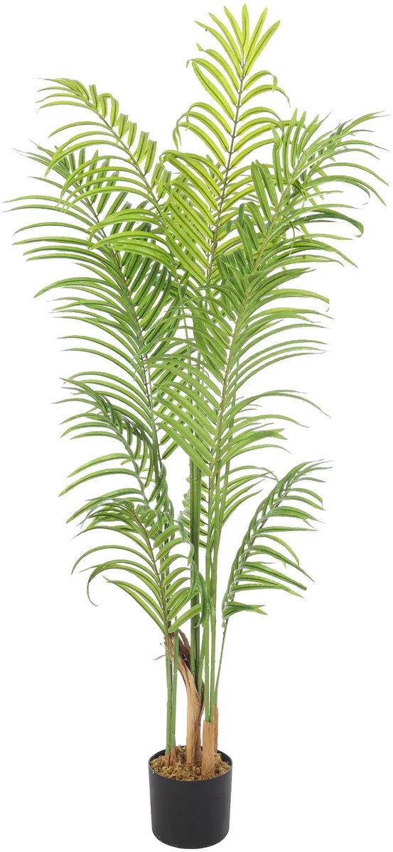Kunstpalm Kunst Arecapalm 150 cm – Volle Tropische Palm – In Pot – Groene Binnenplant Lichtgroen