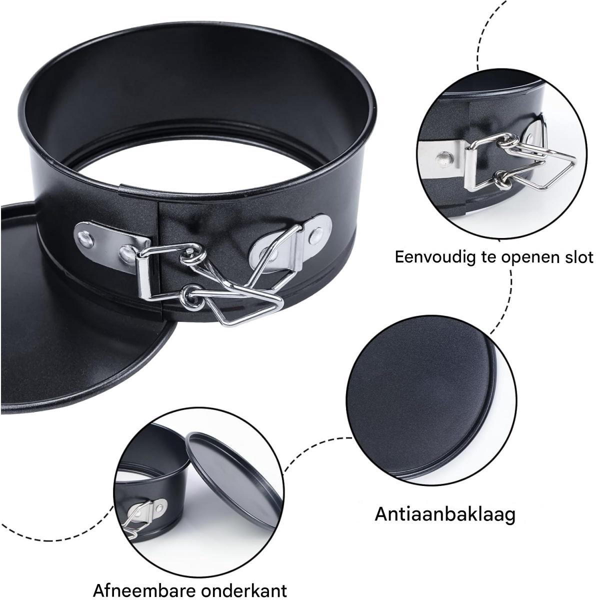 GELLDG 2 stuks mini cakevormpjes - springvorm - 9,7 cm - bakvorm - antiaanbaklaag - rond - compact - platte bodem - geschikt voor het maken van cheesecake, pizza, moussecake - zwart – foto 6