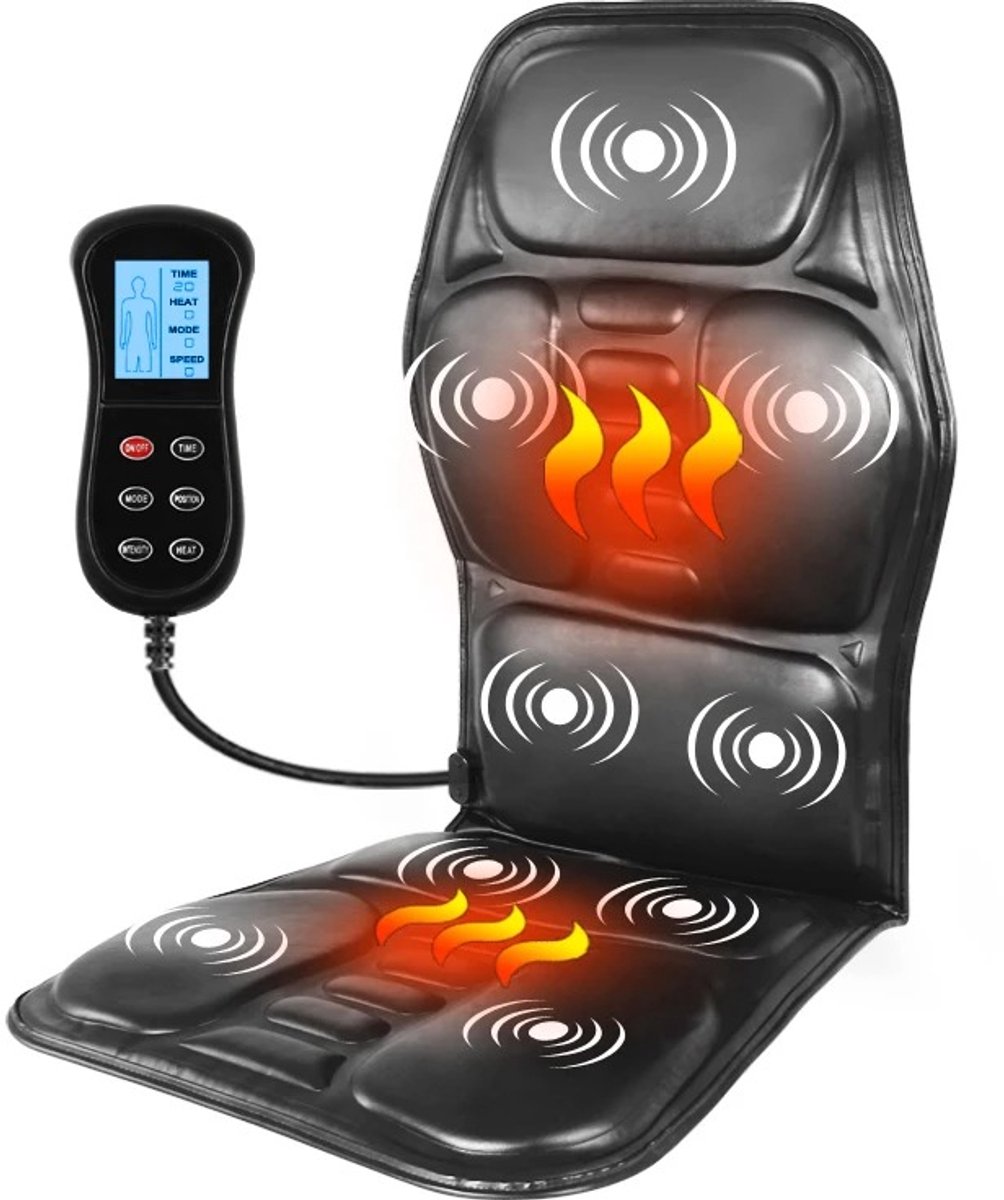 Norvia - Massagestoel - Elektrische Rugmassage - 9 Vibratiezones - LCD-afstandsbediening - Verwarmt tot 45°C - PU Leer - 12V