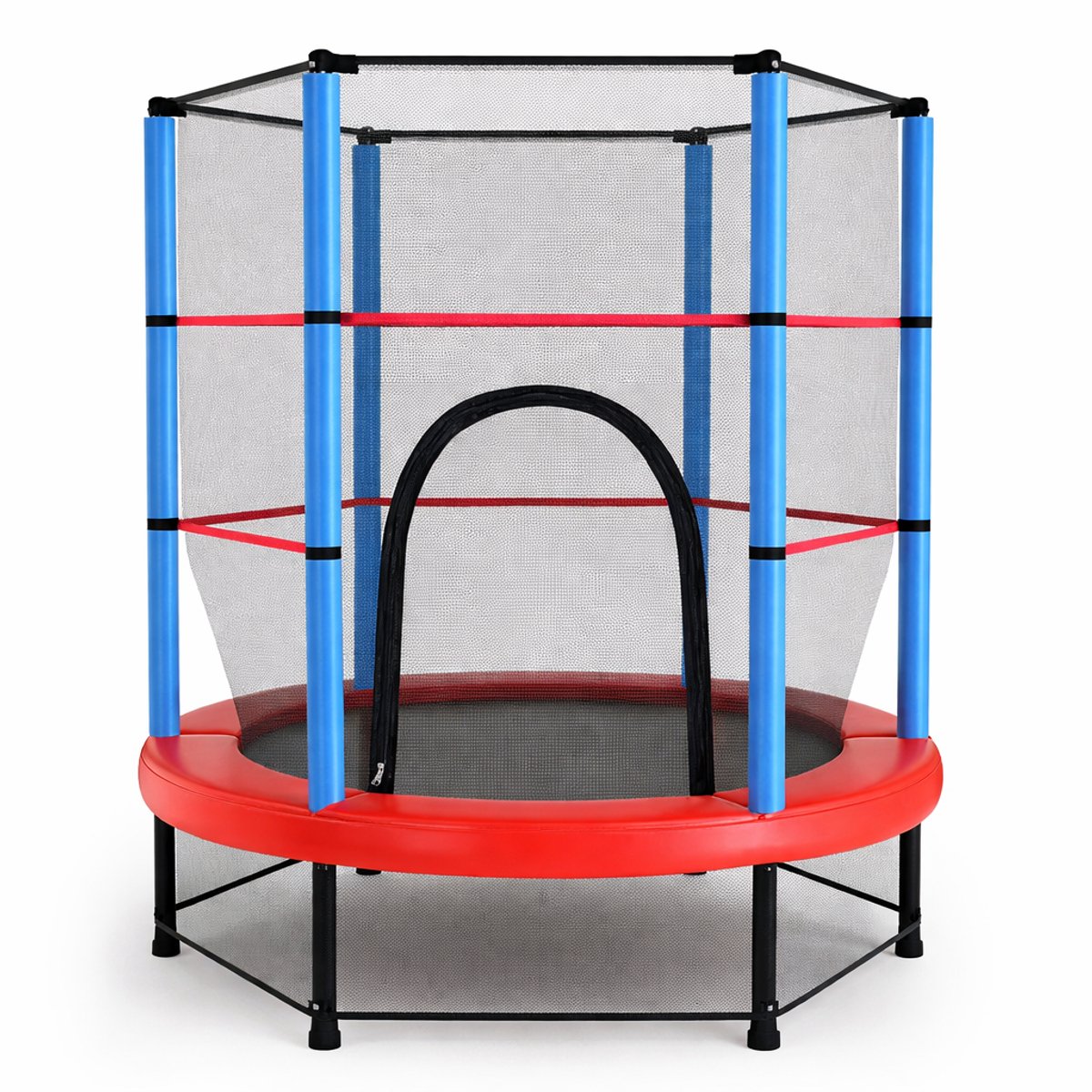 Kinder Trampoline Ø140 cm-Stalen frame-verhoogd veiligheidsnet- Trampoline voor Binnen en Buiten - Blauw/Rood