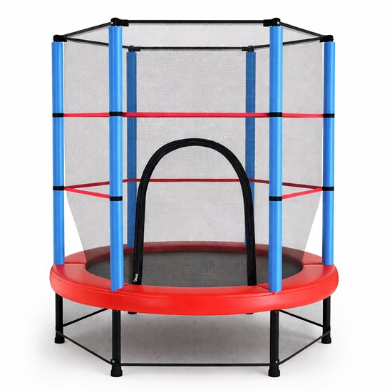 Kinder Trampoline Ø140 cm-Stalen frame-verhoogd veiligheidsnet- Trampoline voor Binnen en Buiten - Blauw/Rood