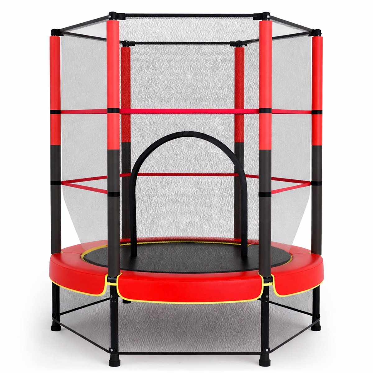 Kinder Trampoline Ø140 cm-Verhoogd veiligheidsnet-Trampoline voor Binnen en Buiten-Stalen frame-Rood van MAGICFOX