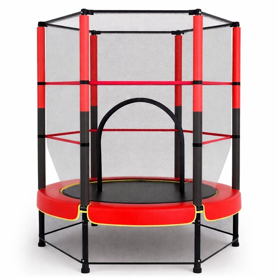 Kinder Trampoline Ø140 cm-Verhoogd veiligheidsnet-Trampoline voor Binnen en Buiten-Stalen frame-Rood