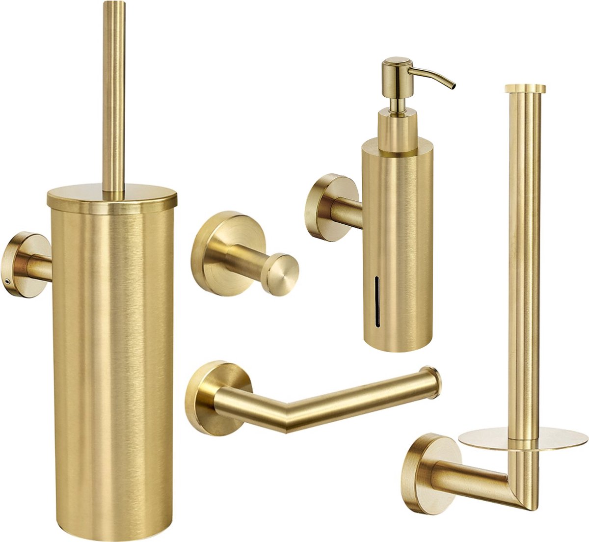 Toiletaccessoireset Goud 5-delig - Toiletborstelhouder - Toiletrolhouder - Reserverolhouder - Zeepdispenser - Handdoekhaak