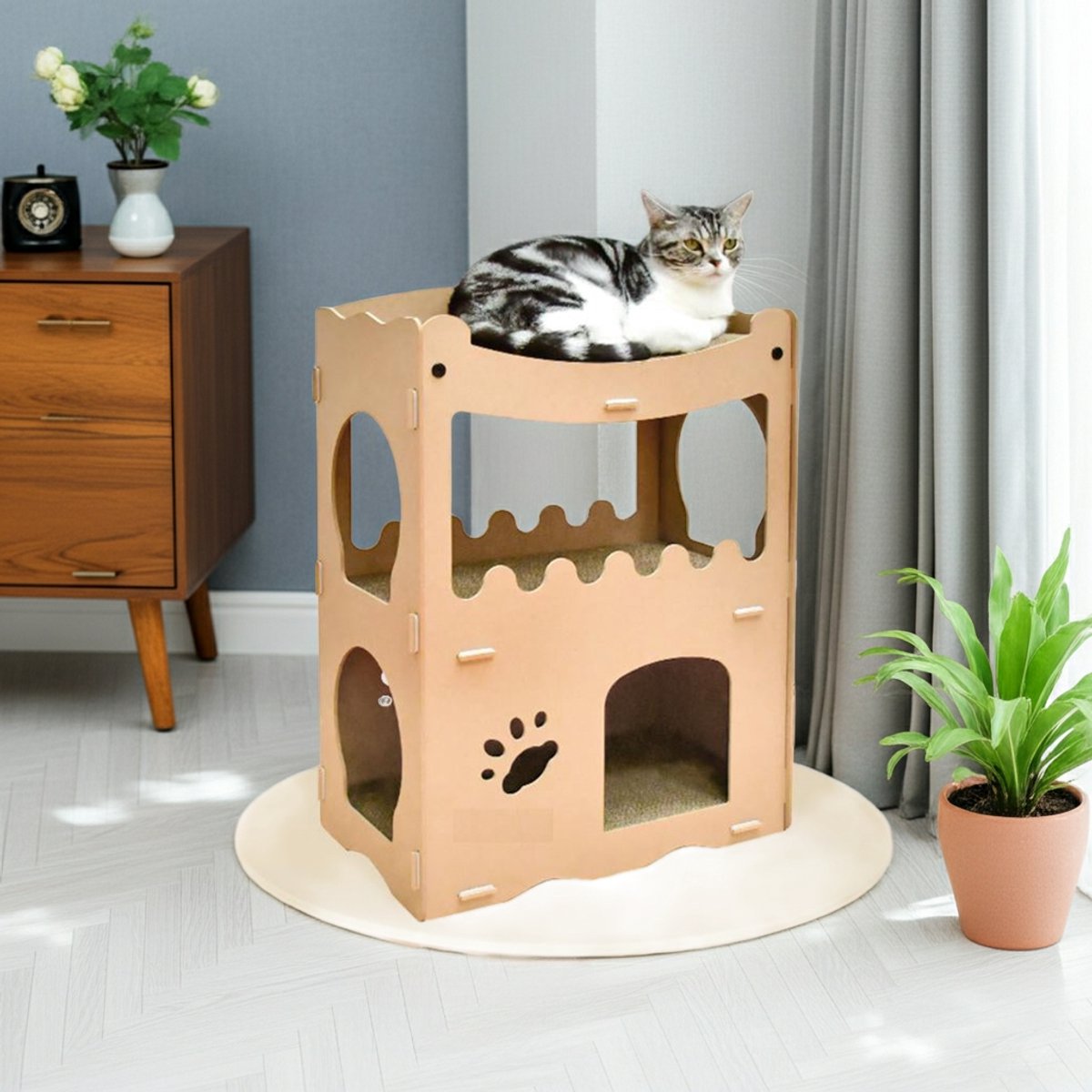 Kattenhuis - duurzaam speelhuis voor katten - karton krabmeubel katten - Afmetingen 53.5 x 31 x 70.5 cm — afbeelding 18