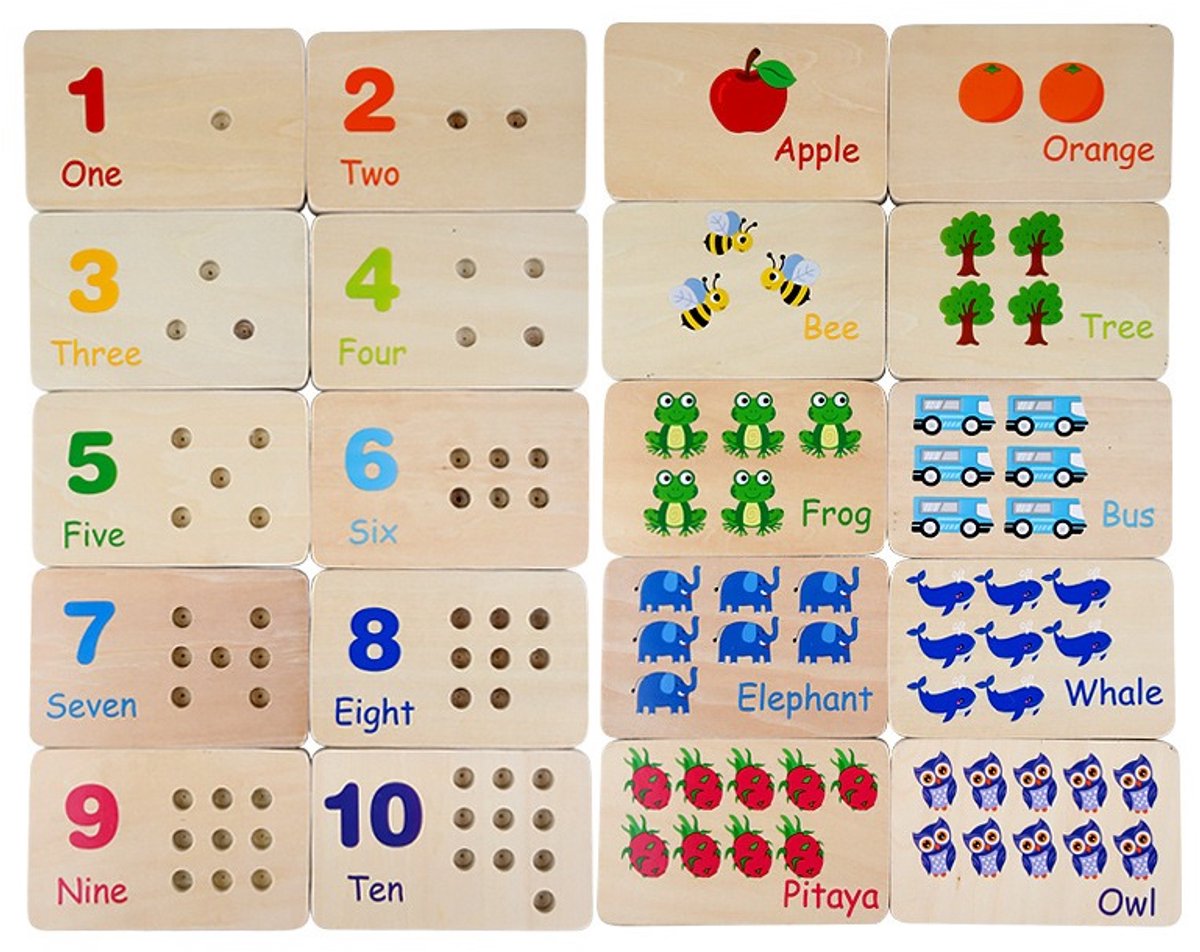 Montessori Houten Getallen & Tellen Spel - 55 Gekleurde Pegs - Educatief Rekenspeelgoed - Fijne Motoriek - Peuters & Kleuters 3-5 Jaar