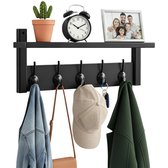 Kapstok hangend met plank - 10 haken - Industrieel - Wandkapstok Zwart - Luft - Kapstok muur - Wand - Met hoedenplank