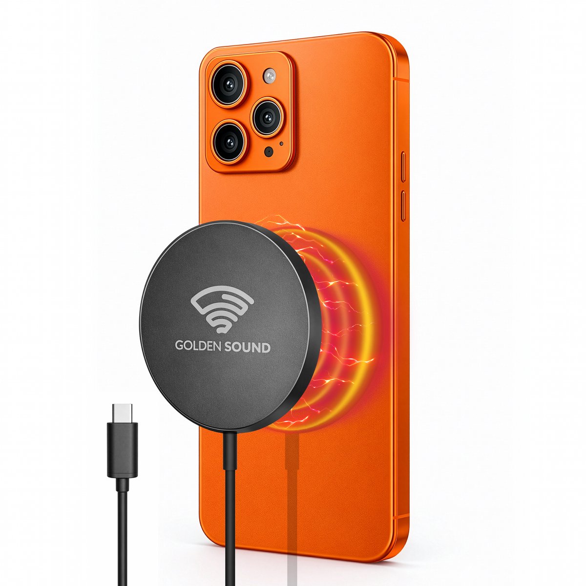 Golden Sound draadloze oplader - Geschikt voor magsafe oplader - Snellader 15W - Wireless charger - Magnetische oplader - USB C kabel - Zwart