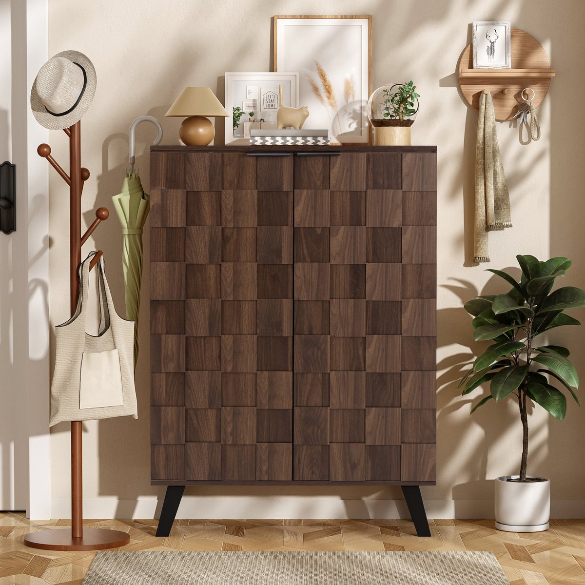 Opbergkast - moderne schoenenkast - met 5 vakken - donkerhoutkleur - 80 x 35,5 x 110 cm - verstelbare planken