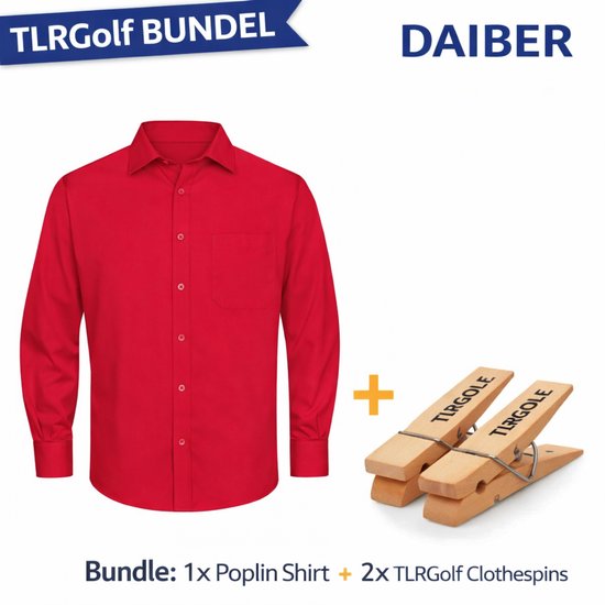 Daiber Overhemd Heren met Lange Mouw (Rood) - Maat M (Inclusief 2 TLRGolf wasknijpers)