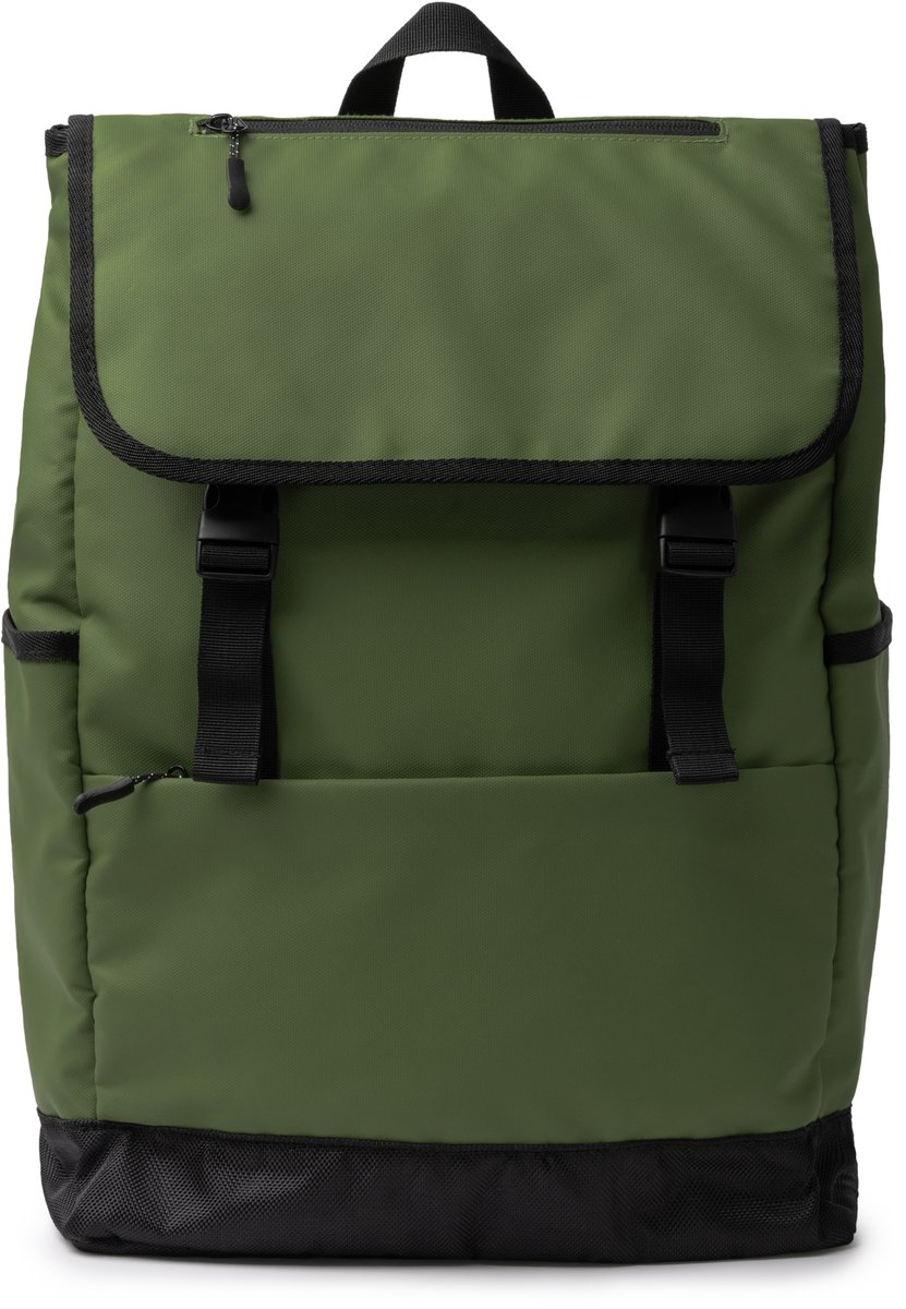 Groene Rugzak gemaakt van PU-leer 20 liter. Vakken incl laptopvak, model Trois