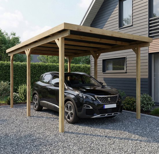 Solid carport 'S711' geïmpregneerd hout 500 x 300 cm