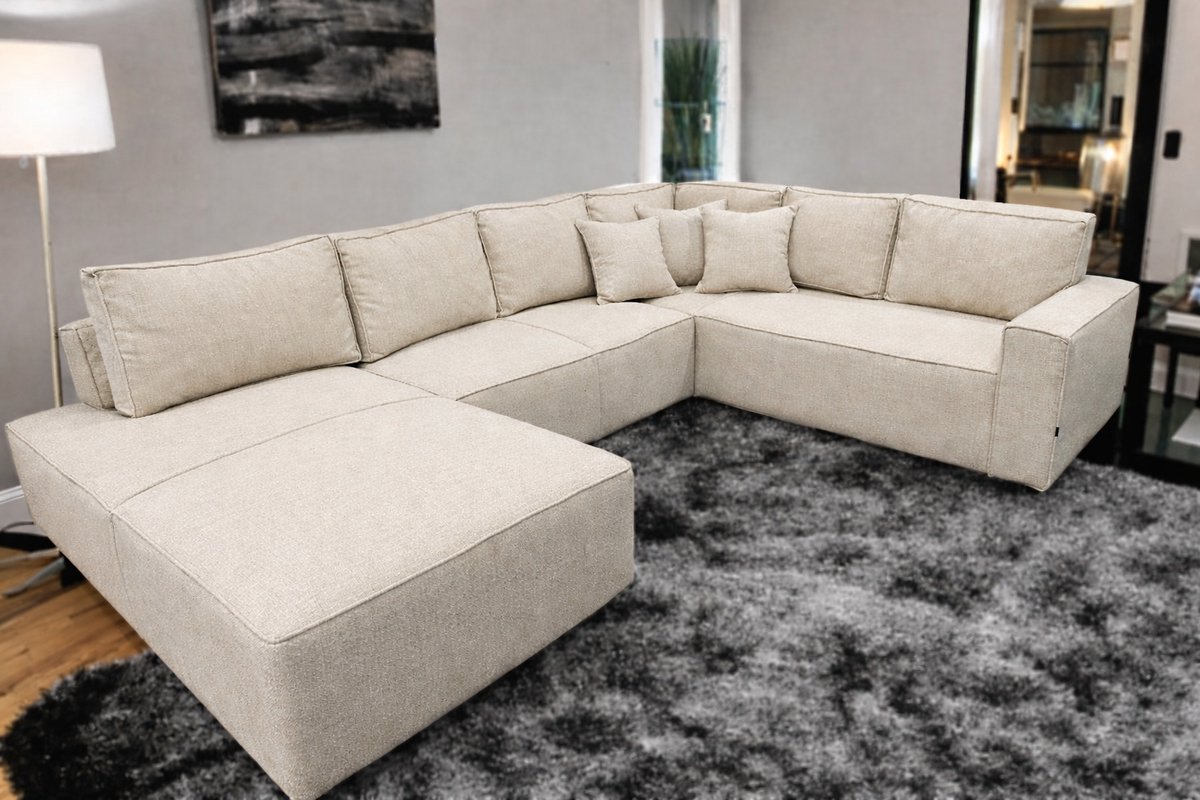 Moderne U-Vormige Hoekbank – Koningstijl - Dove Textiel – Royale Zit- en Loungebank – Inclusief Rugkussens – Luxe Bank voor Woonkamer
