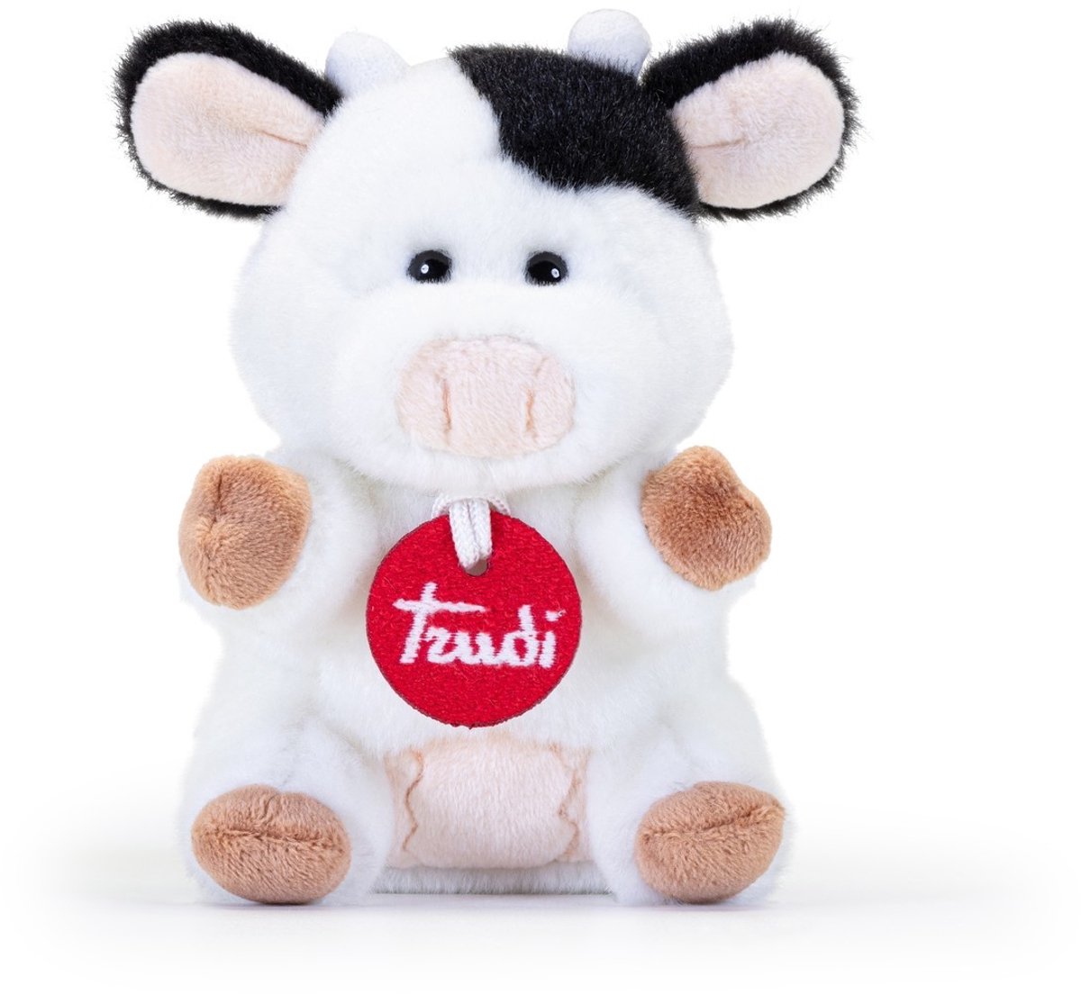 Trudi - Trudino Knuffel Koe 14 cm - Handgemaakt in Italie - Zacht pluche - Knuffeldier voor jongens en meisjes - Zwart Wit - 8x14x8 cm maat XS