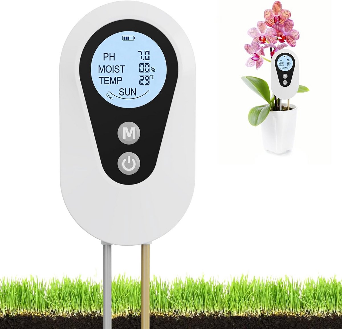 Bodemtester 7-in-1: pH-meter, Vochtigheidsmeter en Lichtmeter voor Tuin en Planten