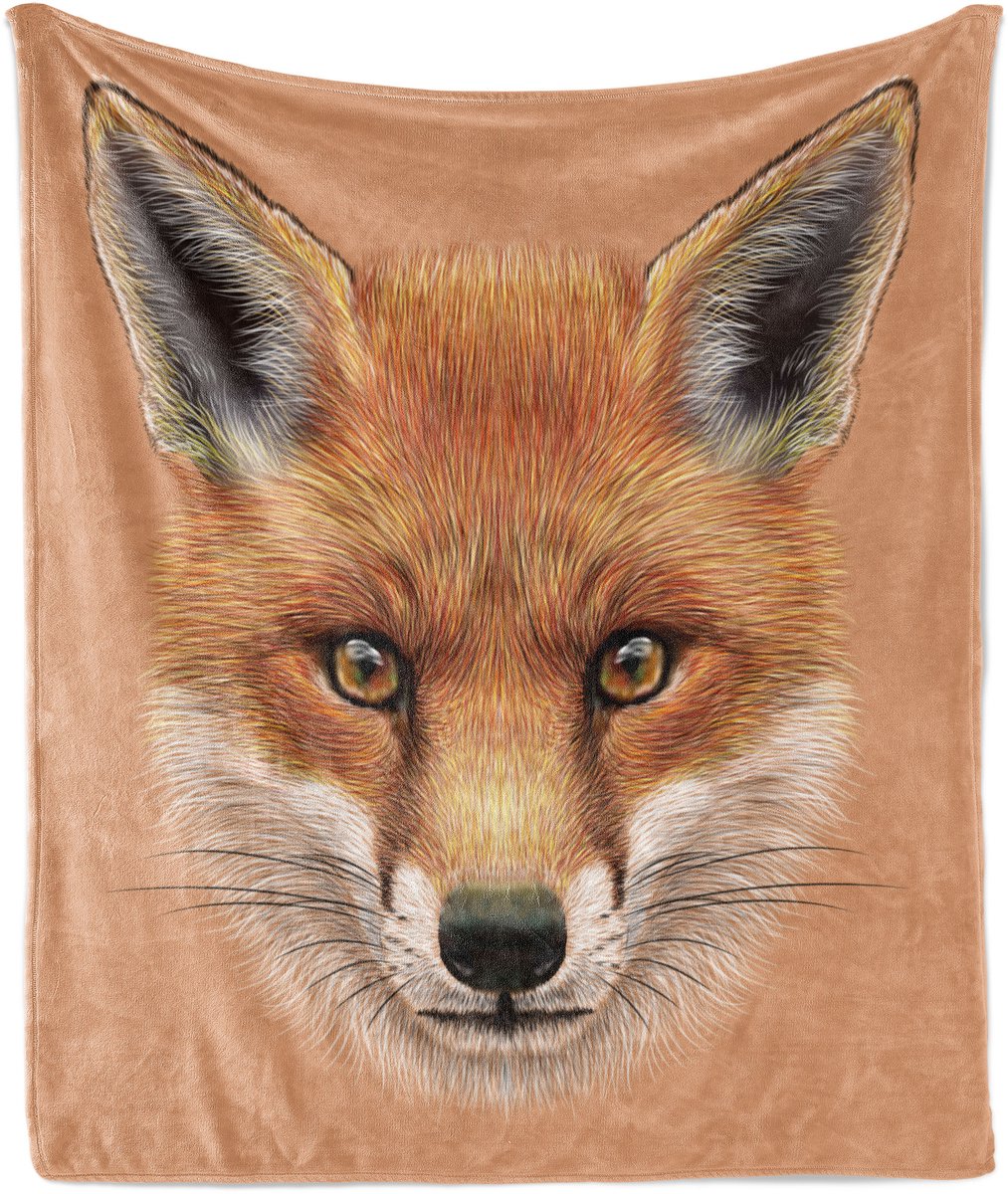 ABAKUHAUS Zachte Flanellen Fleece Deken met Vosjesprint, Pluche Bosgezicht, Gezellige Pluche Plaid, 175 x 230 cm, Lichtbruin Oranje Wit