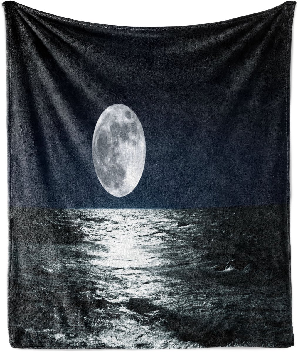 ABAKUHAUS Maan Zachte Flanellen Fleece Deken, Etherisch Thema, Gezellige Pluche Plaid, 175 x 230 cm, Donkerblauw Zwart Wit