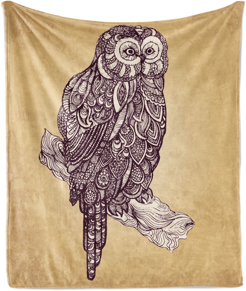 ABAKUHAUS Uil Zachte Flanellen Fleece Deken, Vogel Vintage Stijl, Gezellige Pluche Plaid, 175 x 230 cm, Zeehond Bruin Grijs Wit