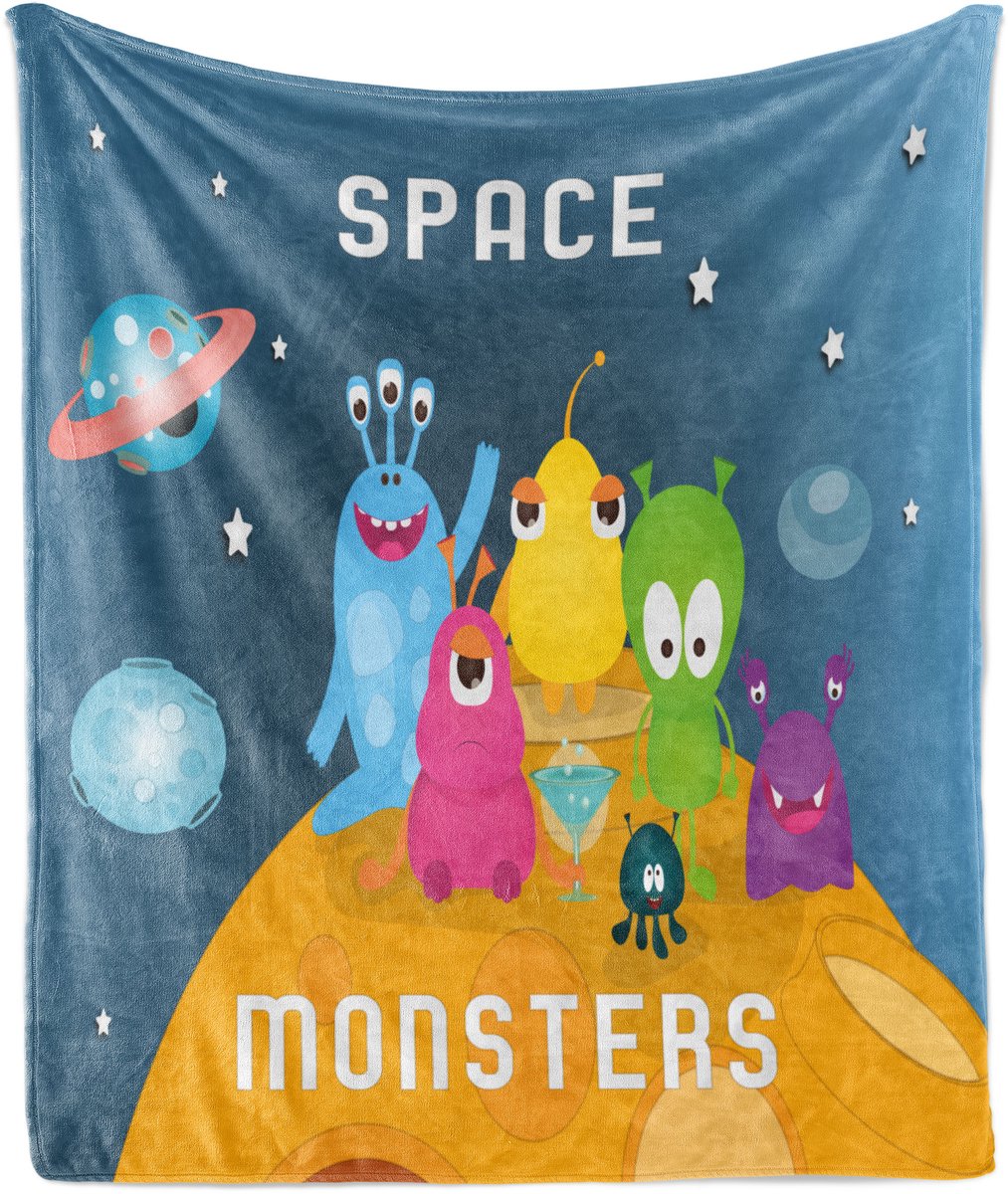 ABAKUHAUS Foreigner Zachte Flanellen Fleece Deken, Room Monsters Kalligrafie, Gezellige Pluche Plaid, 125 x 175 cm, Blauw-Grijs Meerkleurig