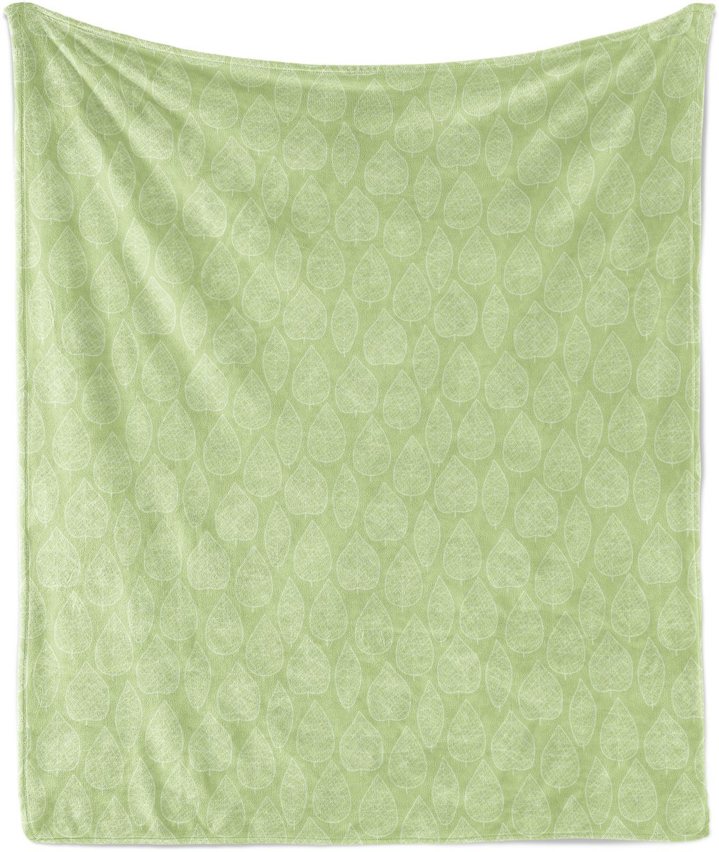 ABAKUHAUS Groen-witte zachte flanellen fleece deken, bladeren, knusse pluche plaid, 175 x 230 cm, pistachegroen wit