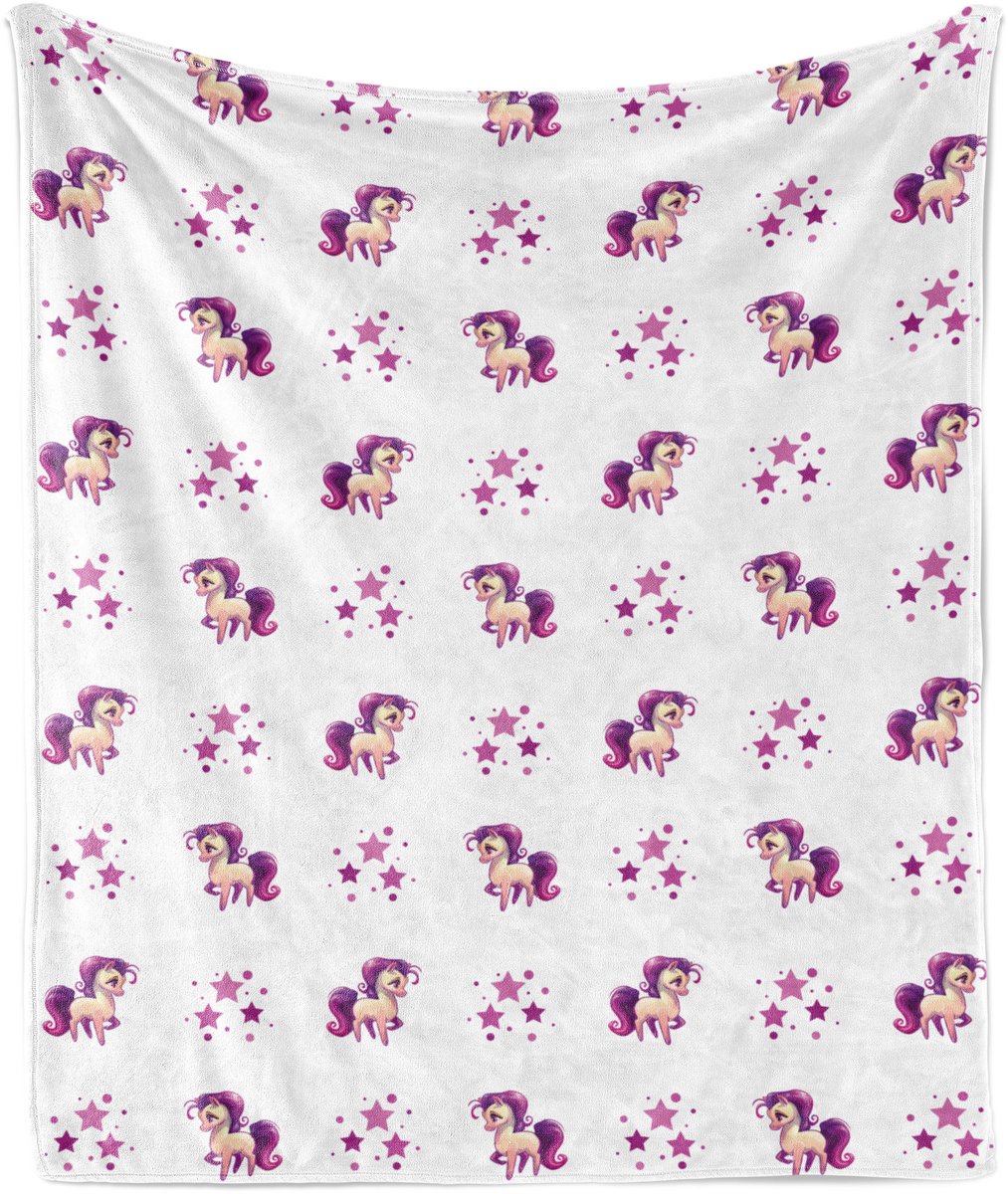 ABAKUHAUS Eenhoorn Zachte Flanellen Fleece Deken, Paardje Kleine Pony Eenhoorn, Gezellige Pluche Plaid, 125 x 175 cm, Violet en Wit