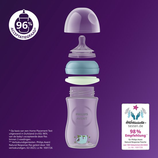 Philips Avent Natural Response Nighttime babyfles 260 ml – Flow 3 – Antikramp – Glow-in-the-dark fles - SCY903/81