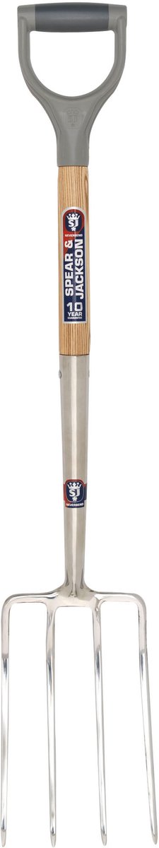 Spear & Jackson Spitvork Neverbend Stainless - Graaf- en Tuingereedschap - RVS Kop - Extra Lange Steel - Supergrip Handgreep