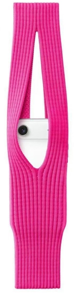 Pocket Socket Hoes Gebreide Smartphone Schouder Tas Roze 80CM