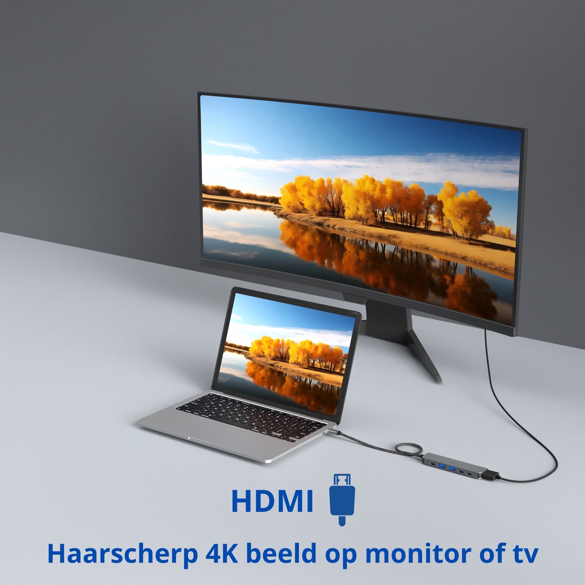 USB-C Hub 4K HDMI 60Hz, 3x USB-C, 2x USB-A, 35cm kabel, aluminium, universeel voor MacBook & Windows - Afbeelding 3