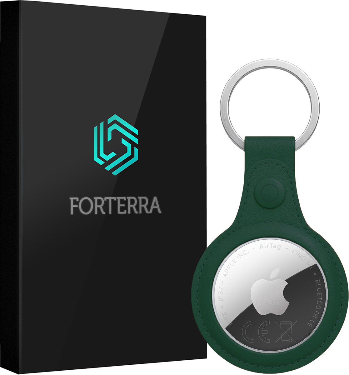 Forterra Sleutelhanger - Geschikt voor Apple AirTag 2 - Houder - PU-leer Hoesje - Donkergroen