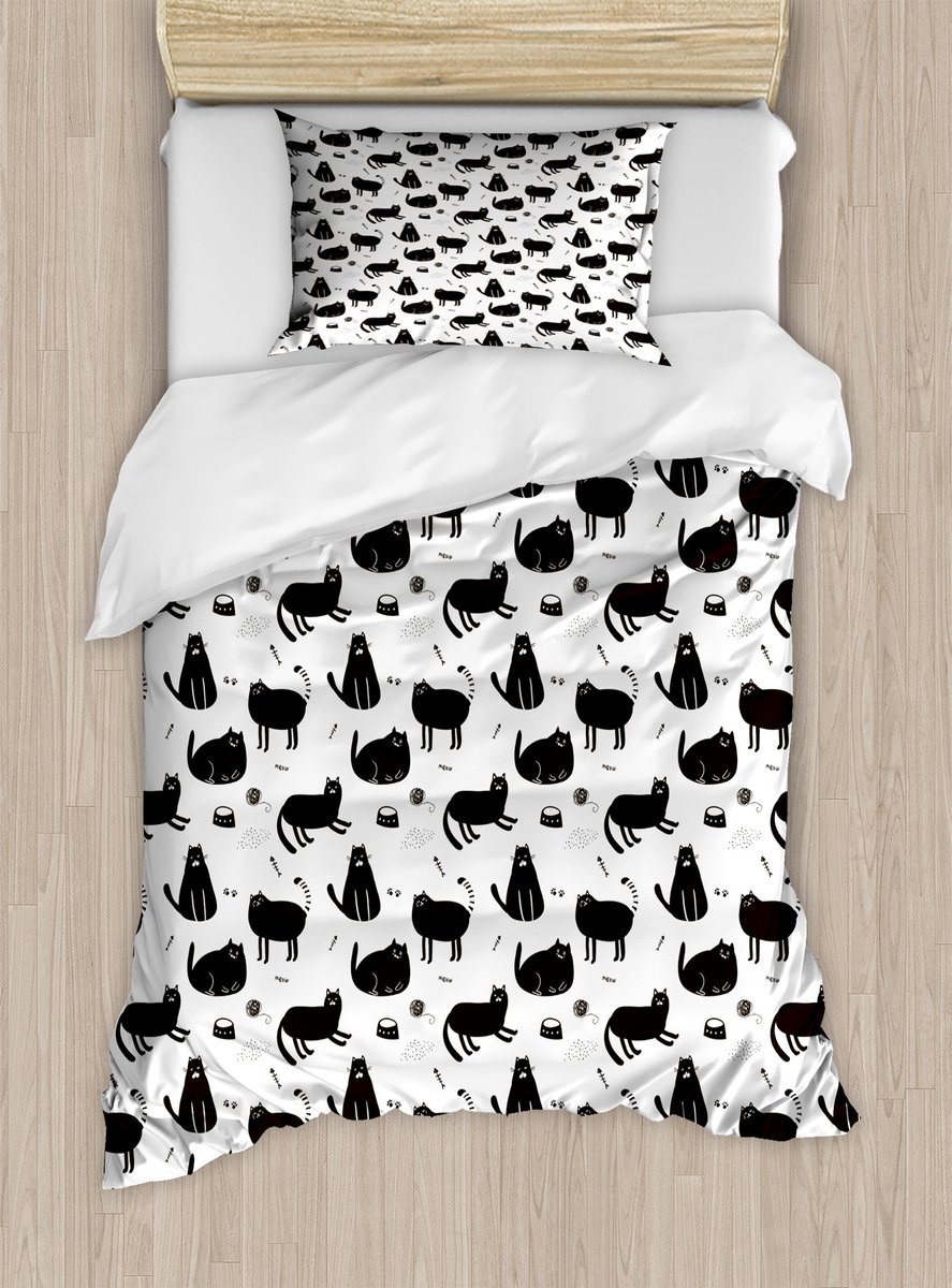 ABAKUHAUS Kattenbeddengoedset voor eenpersoonsbedden, grappig kattenpatroon met een chagrijnige kat, inclusief kussensloop, 130 x 200 cm