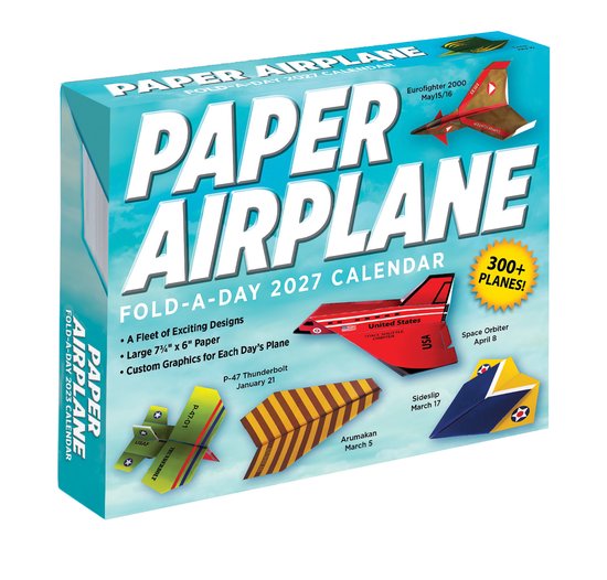 Kalender 2027 – Paper Airplane Activity – vouw vliegtuigen – meer dan 300 ontwerpen – creatief en educatief