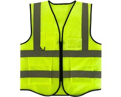 Reflecterend veiligheidsvest - met zakken en ritssluiting - constructie van reflecterend mesh - unisex - ademend fluorescerend werkvest - geschikt voor hardlopen, fietsen, wandelen en werken in de buitenlucht 's nachts - Stijl B - fluorescerend groen