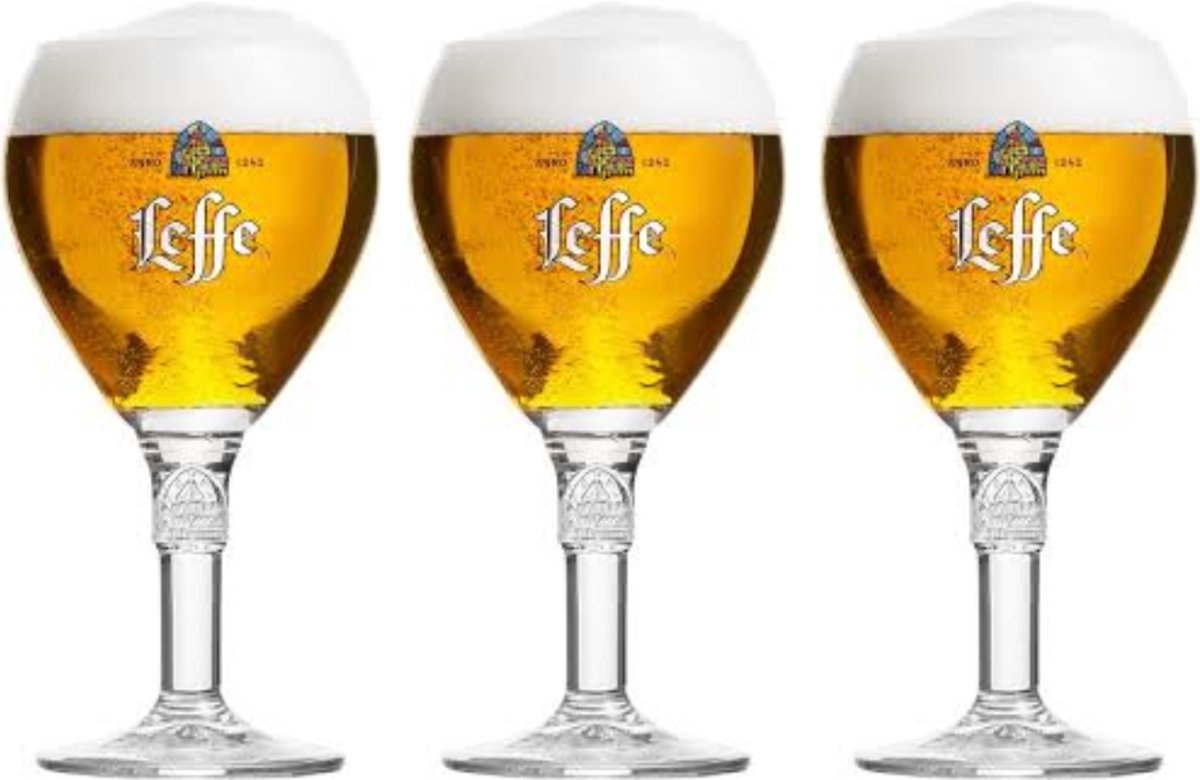 Leffe Bierglas - 33cl (Set van 3 glazen), Glas op voet. Origineel Brouwerij-glas. Nieuw
