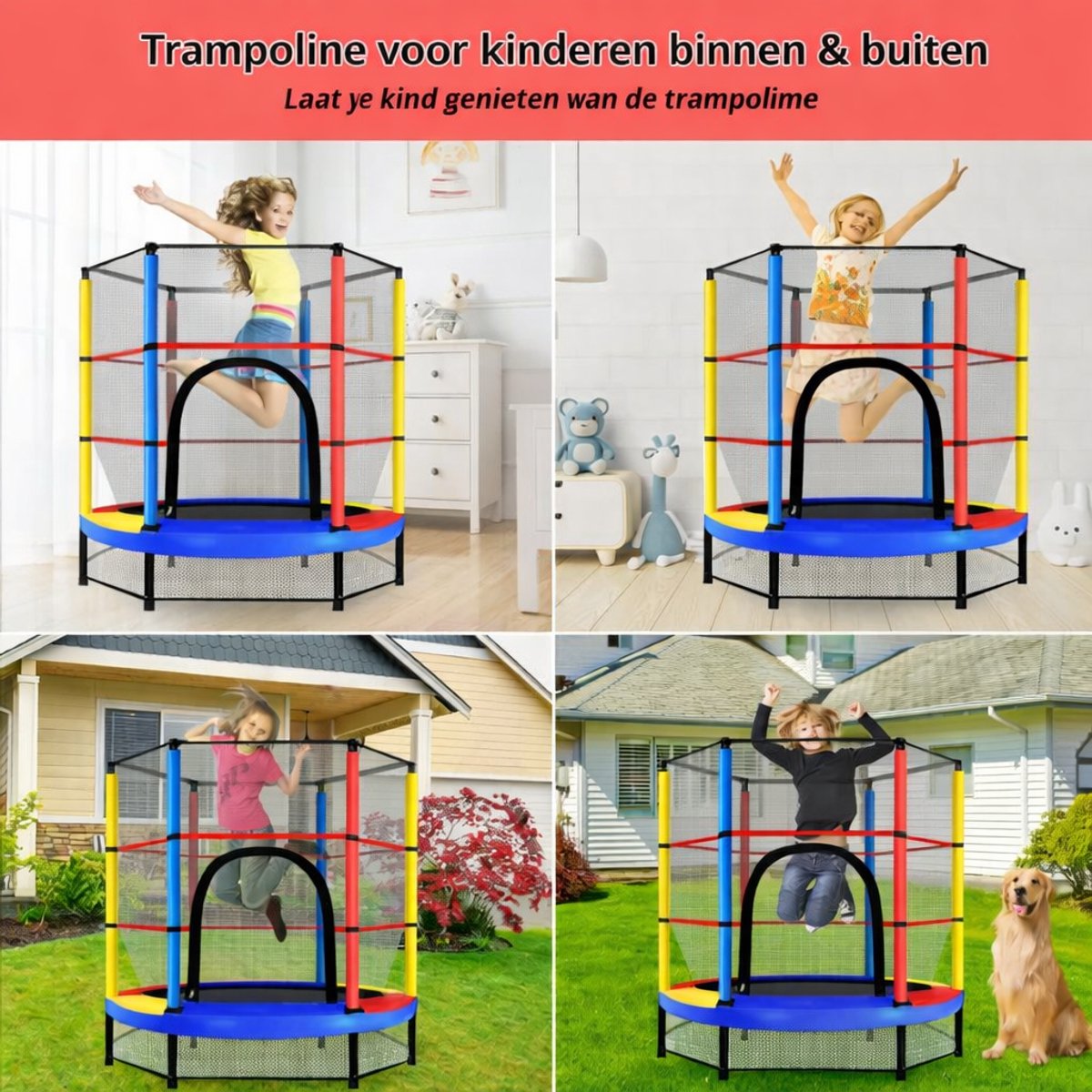 Kinder Trampoline Ø140 cm-Stalen frame-Verhoogd veiligheidsnet-Trampoline voor Binnen en Buiten-Multicolor – foto 2