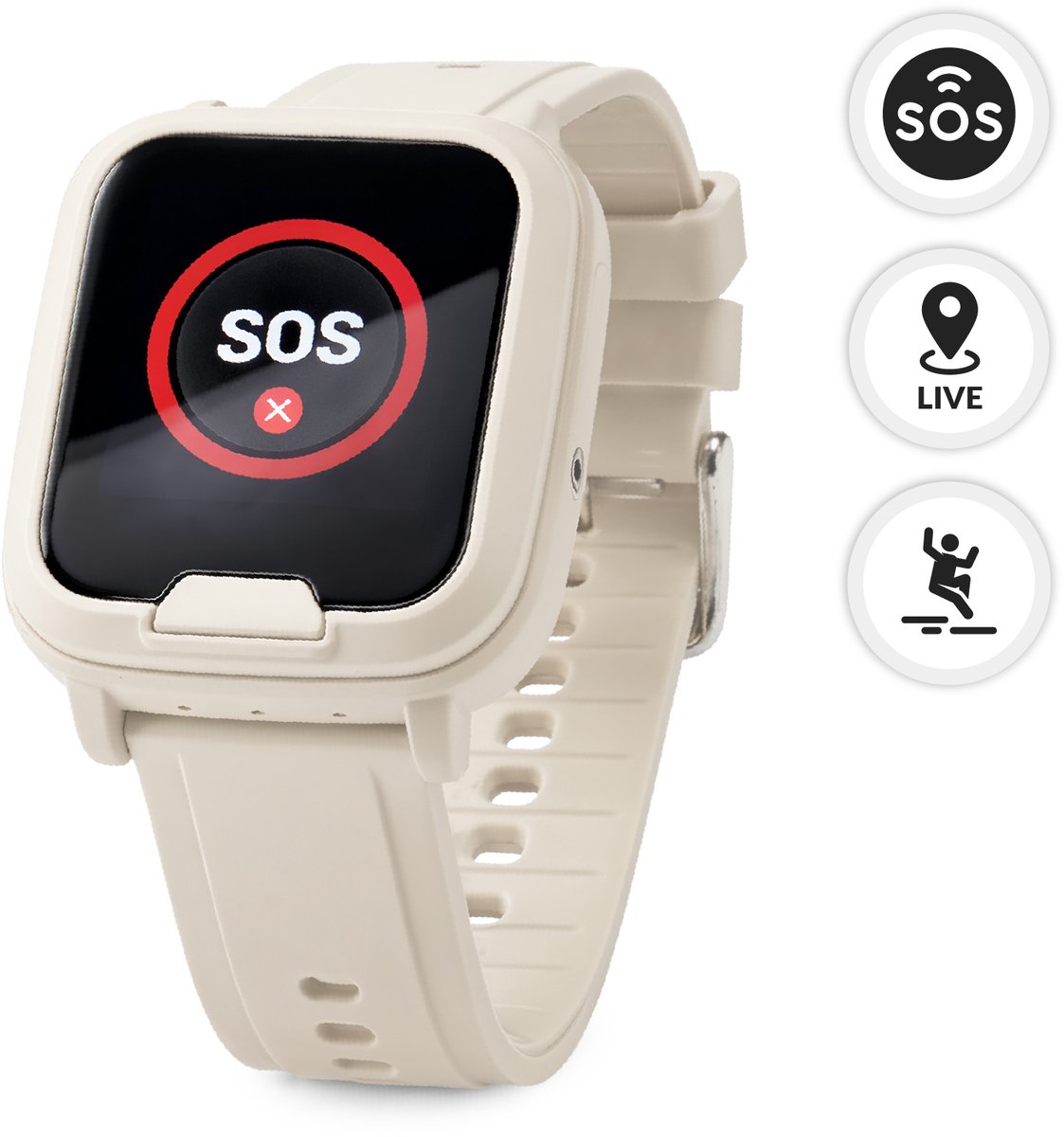 mijnSOS® Alarm Horloge Ouderen - 4G Alarmknop voor Senioren - Valdetectie & GPS Tracker - 4G zonder Abonnement - SOS Noodknop Personenalarmering - Persoonsalarm / Persoonlijk Alarm met Hartslagmeter - Wit