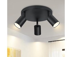 Glitzerlife Plafondspot Plafondlamp - 3xGU10 fitting - draaibare opbouwspots - 350° rotatie en 90° kantelbaar - metaal mat zwart - Ø24cm