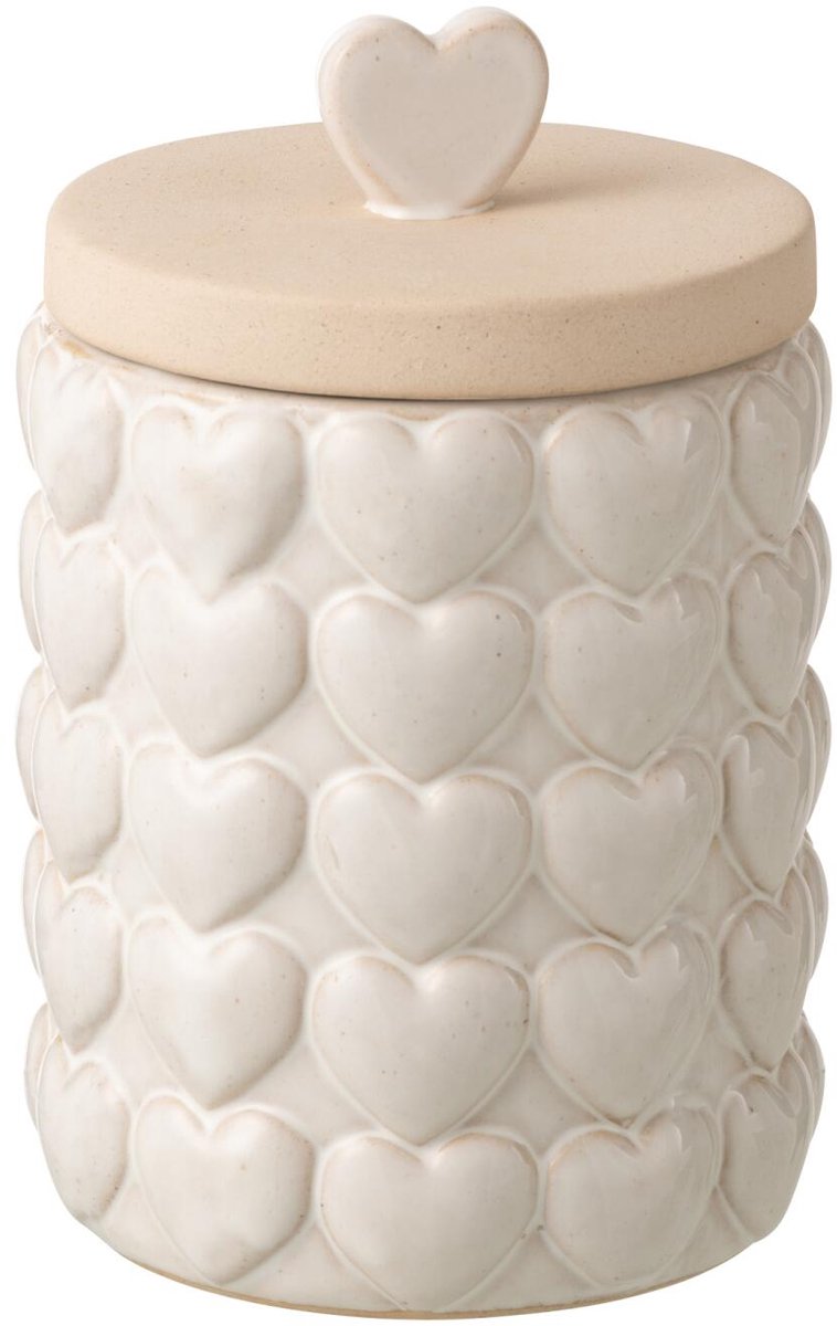 Voorraadpot Harten - Steengoed - Ecru - 22,5 cm