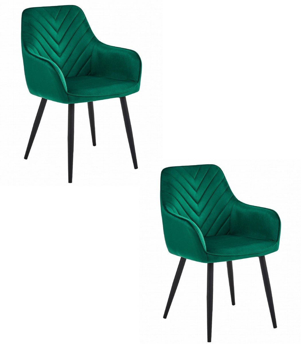 LEOBERT Set van 2 NANA eetkamerstoelen – Donkergroen Fluweel / Zwarte Poten groen/zwart