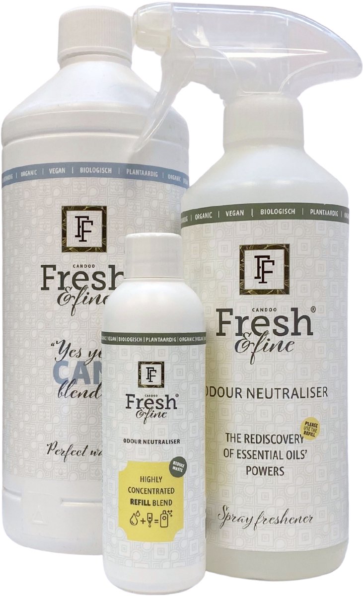 Fresh&Fine Ontgeur totaalpakket - 100% natuurlijke Essential spray + Geconcentreerde navulling & perfect water