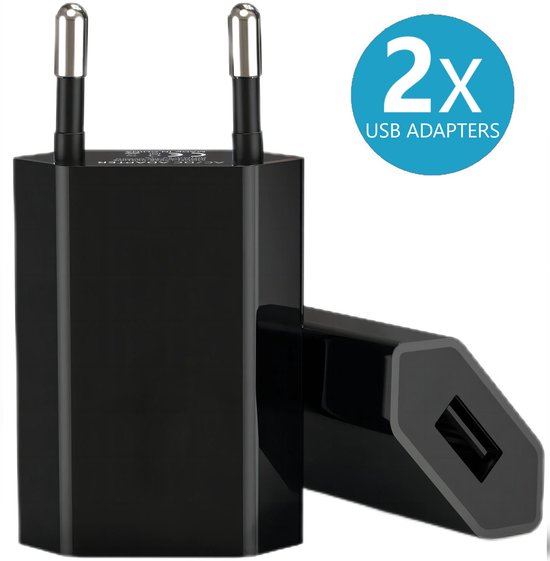 USB adapter - 2 stuks - Oplaad adapter - Zwart - USB stekker - Reisstekker - Opladen Blokje - Wereldstekker
