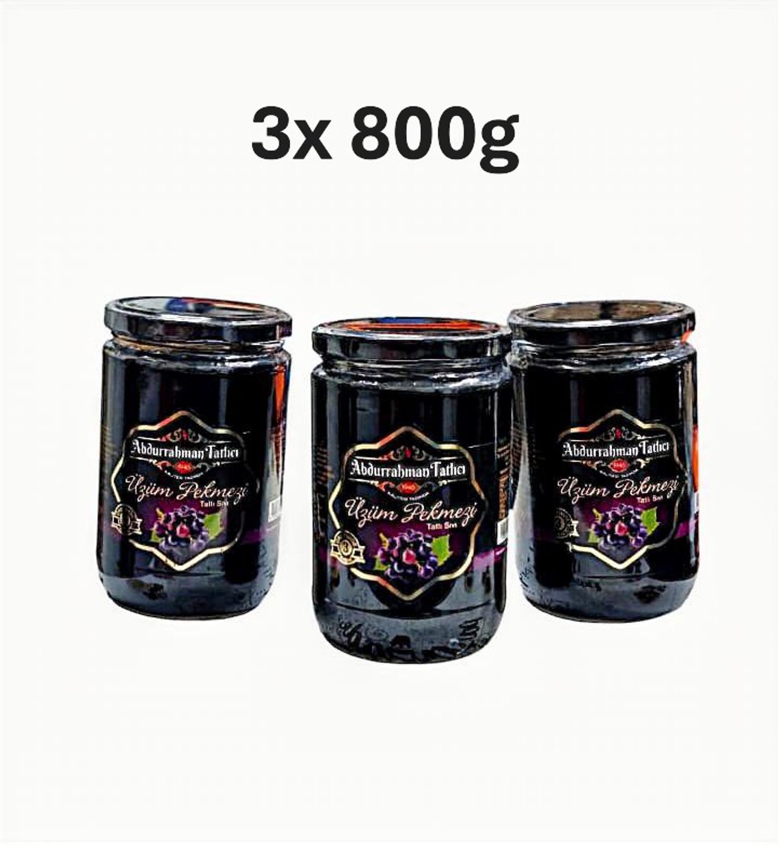 Abdurrahman Tatlici Uzum Pekmezi 3x 800g – 100% Natuurlijke Druivenmelasse – Zonder Toegevoegde Suiker – Puur & Onbewerkt – Rijk aan IJzer – Traditioneel Turks Product