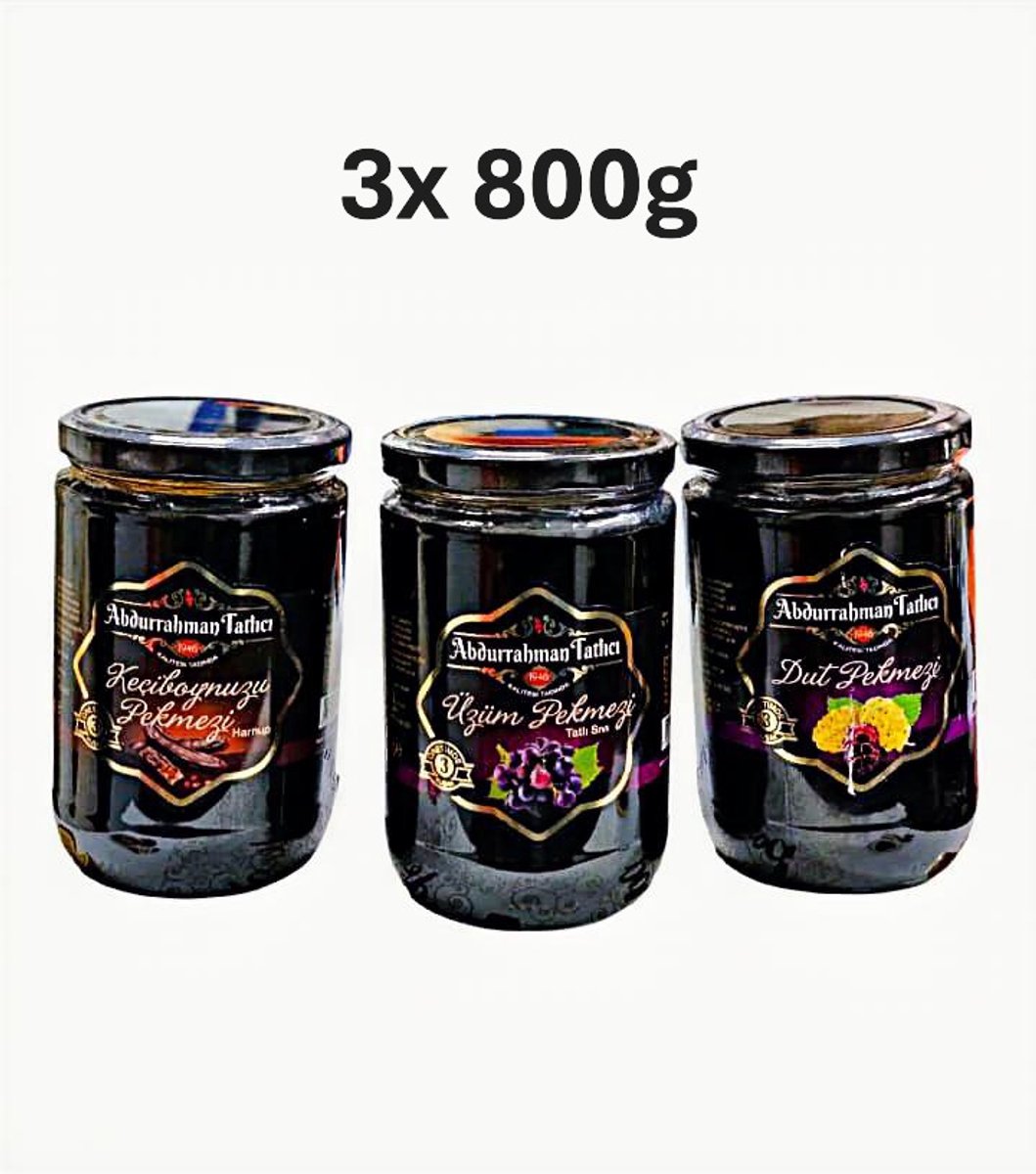 Abdurrahman Tatlıcı Mix Pekmez 3x 800g – Druiven-, Moerbei- & Johannesbroodmelasse – 100% Natuurlijk – Zonder Toegevoegde Suiker – Puur & Onbewerkt – Traditioneel Turks