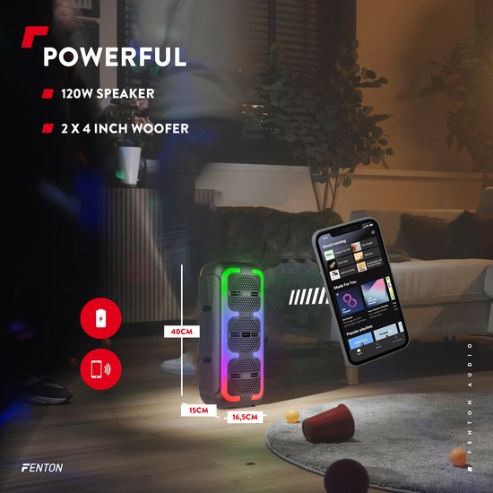 Bluetooth speaker - Fenton Track310 - Muziek box - Met microfoon - Lichteffecten - Oplaadbare accu — afbeelding 3