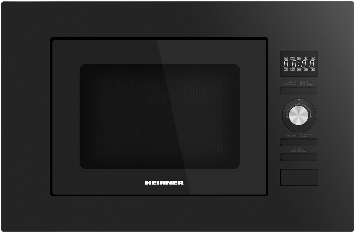 Heinner Inbouw Magnetron – 20 L – 800 W – 1000 W Grill – 5 Vermogensniveaus – Ontdooifunctie – LED-display – 95 Min Maximale Kooktijd – Zwart