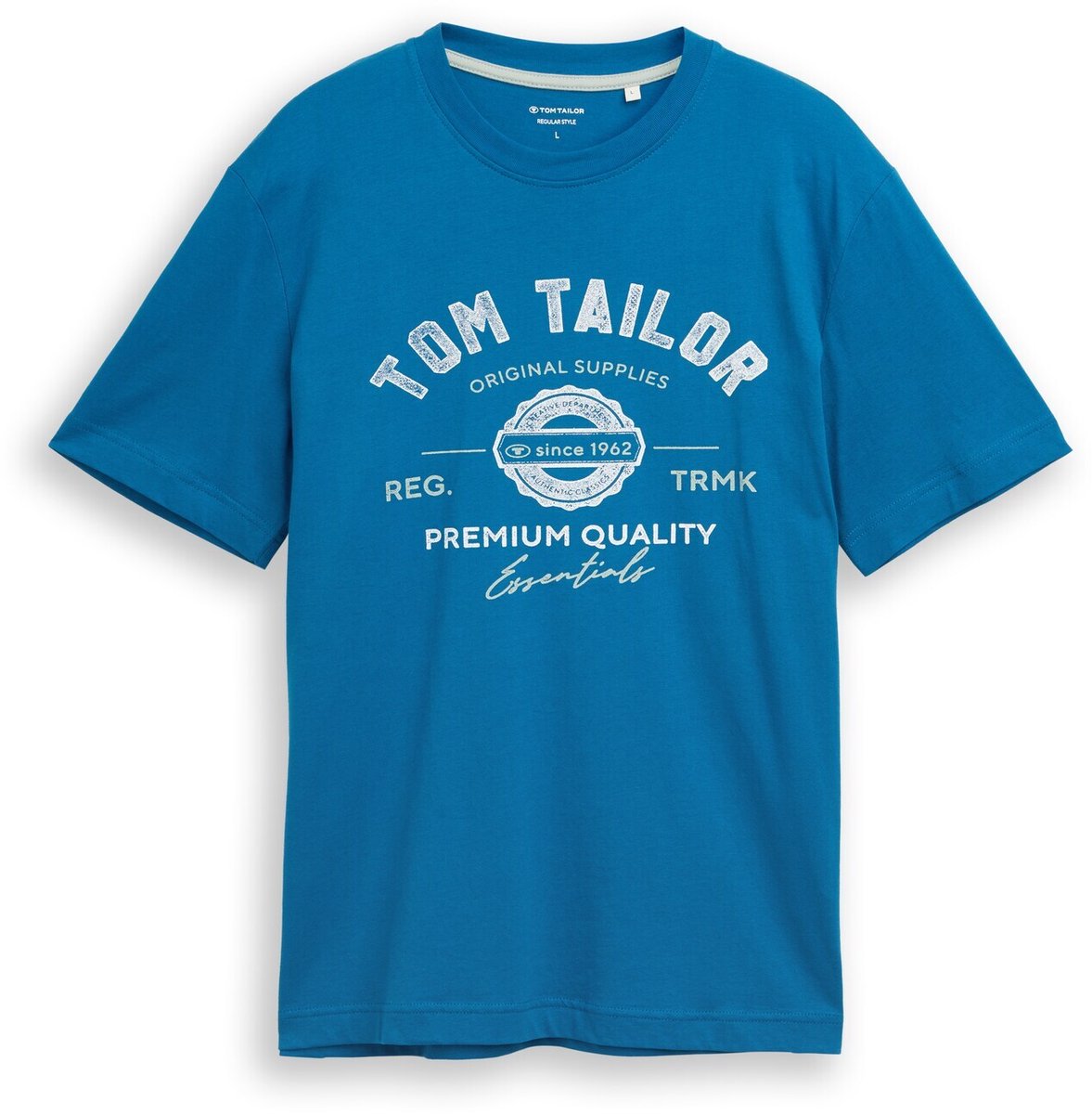 Tom Tailor - T-shirt met logoprint - Maat XL - blue petrol
