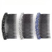 Set van 3 strass haar kammen – zwart + zilverkleurig + blauw – decoratieve kunststof kammen met fijne tanden – elegante haaraccessoires voor dames – ideaal voor opsteekkapsels