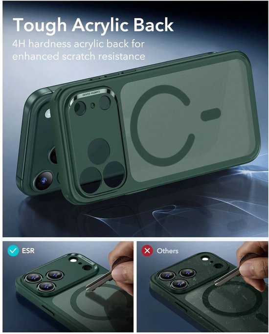 Groene iPhone hoes met harde acryl achterkant en MagSafe ring.